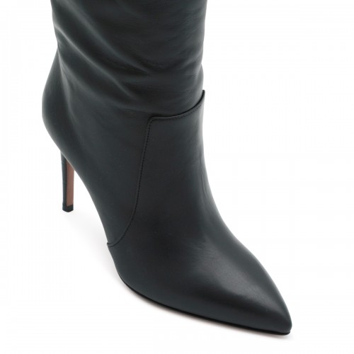 BLACK LEATHER STILETTO BOOTS