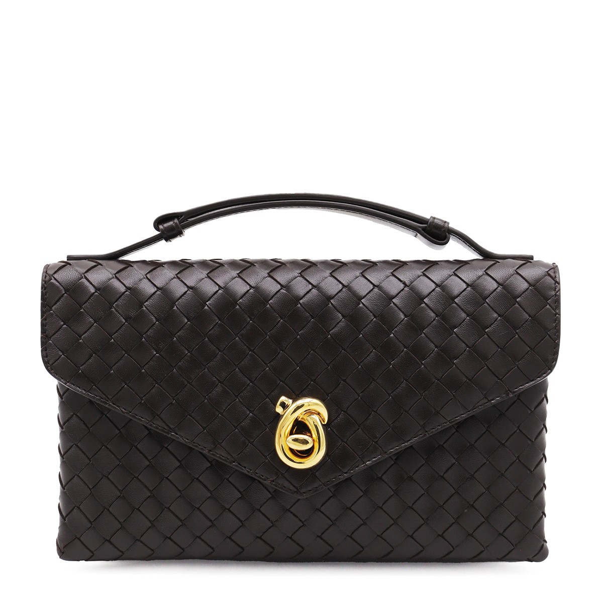DARK BROWN LEATHER KNOT LOCK TOP...
