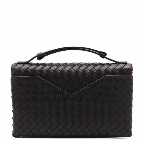 DARK BROWN LEATHER KNOT LOCK TOP HANDLE BAG