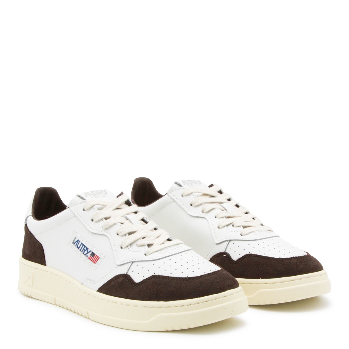 WHITE AND DARK BROWN LEATHER MEDALIST...