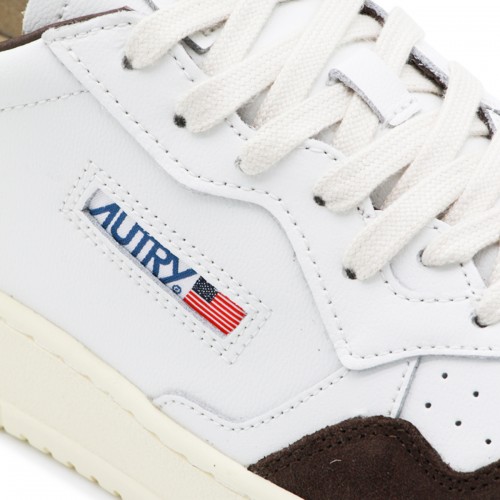 WHITE AND DARK BROWN LEATHER MEDALIST SNEAKERS