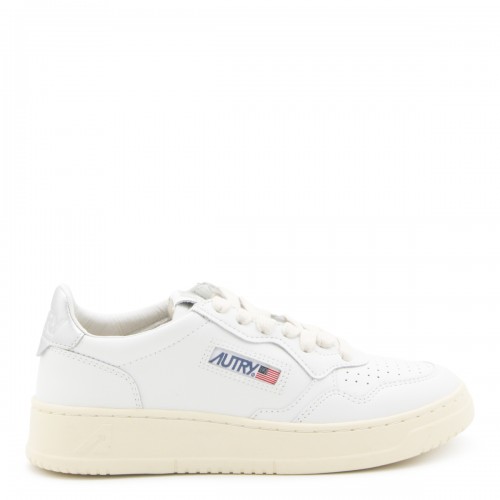 WHITE AND SILVER LEATHER 01 LOW TOP SNEAKERS