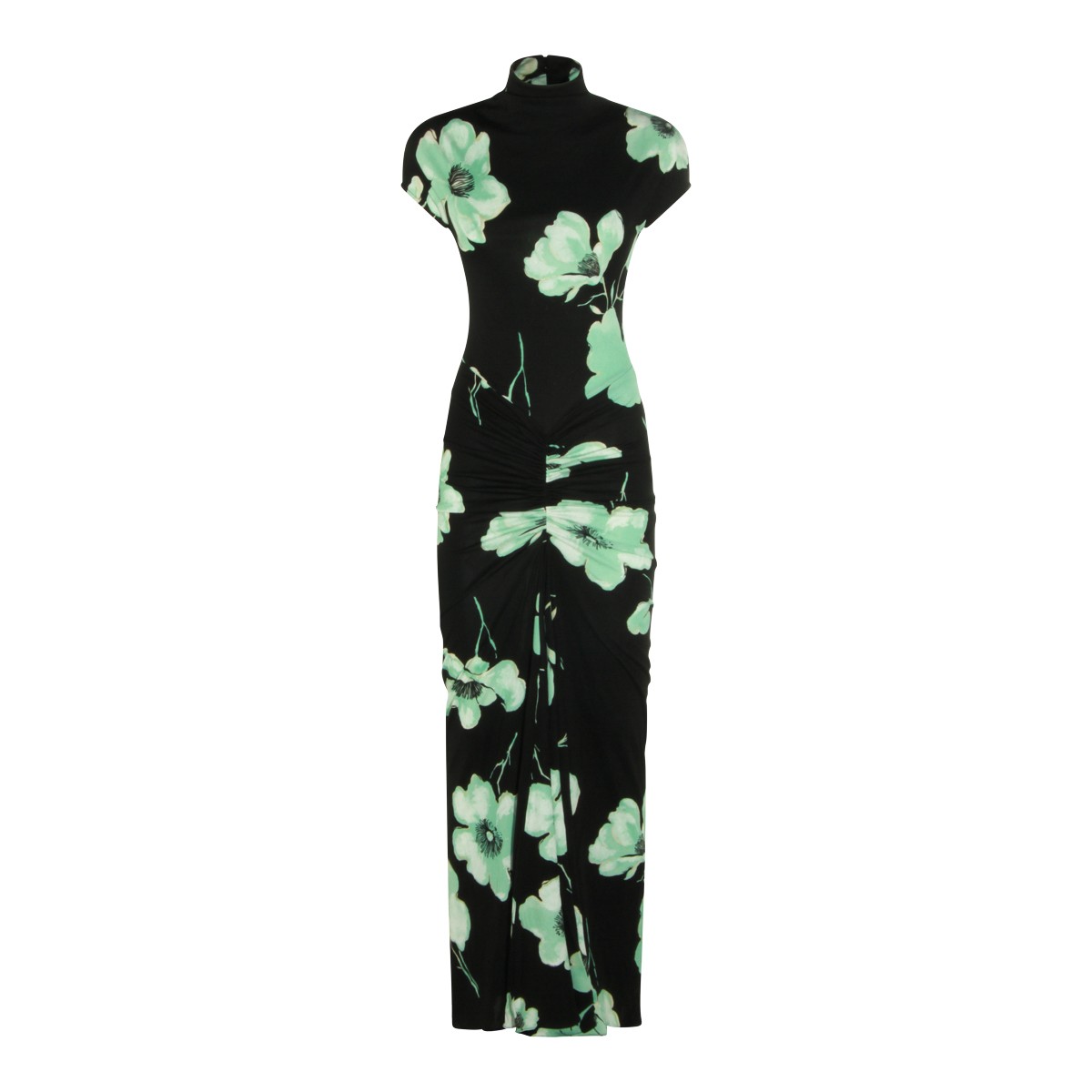 BLACK AND LIGHT GREEN VISCOSE DRESS