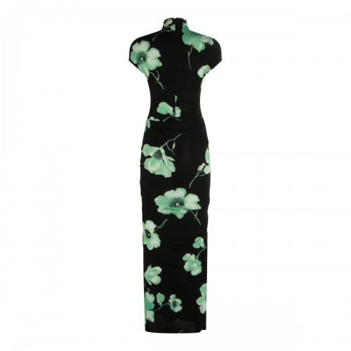 BLACK AND LIGHT GREEN VISCOSE DRESS