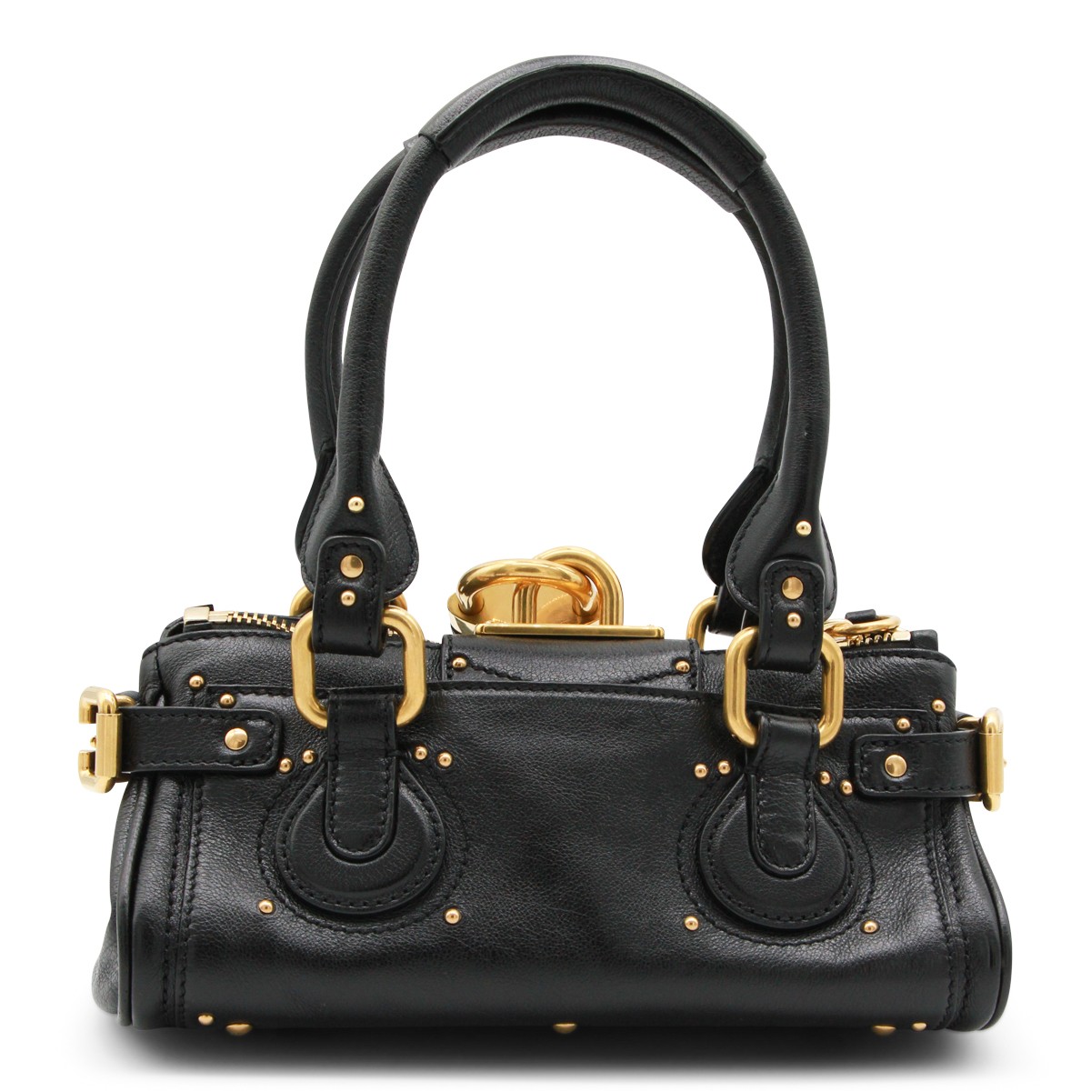 BLACK LEATHER PADDINGTON SMALL TOP...