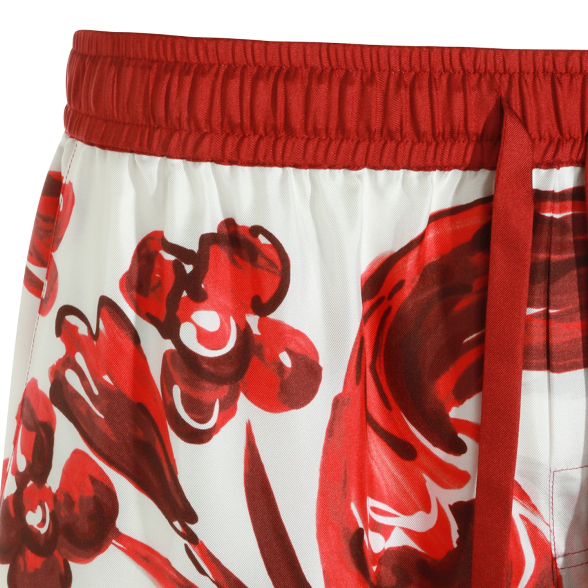 RED AND WHITE SILK SHORTS