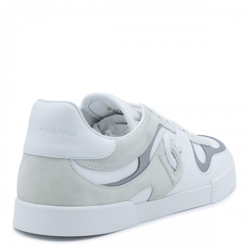 GREY AND WHITE LEATHER PORTOFINO SNEAKERS