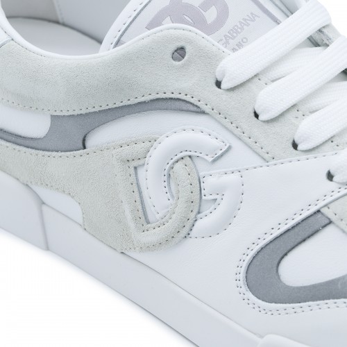 GREY AND WHITE LEATHER PORTOFINO SNEAKERS