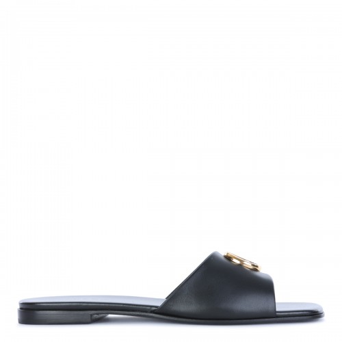 BLACK LEATHER DOUBLE G FLATS