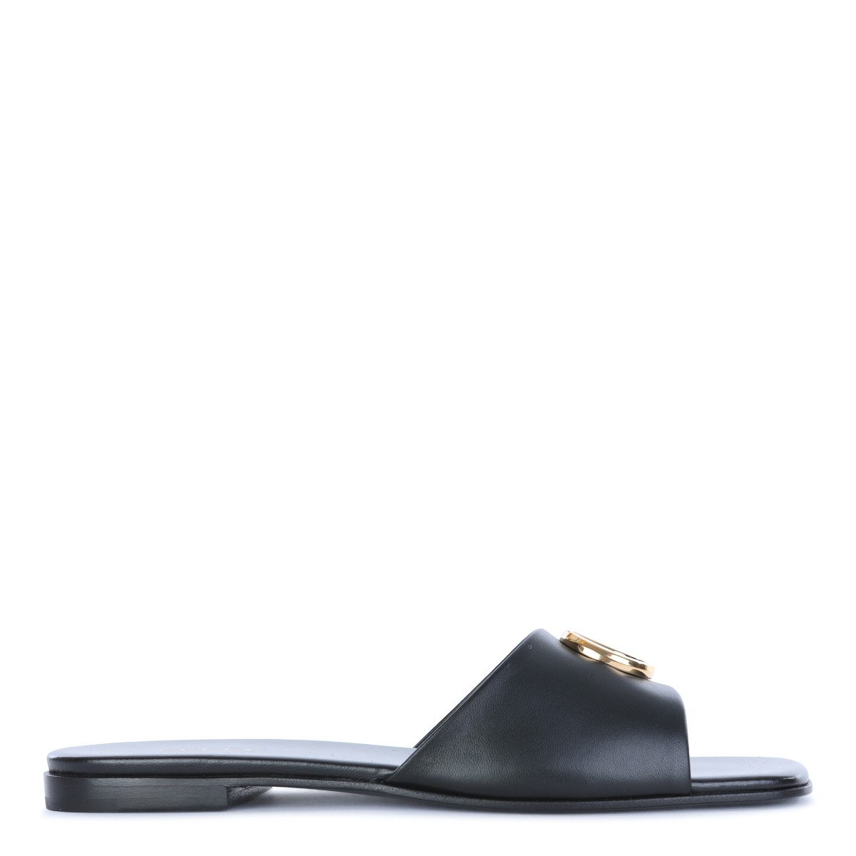 BLACK LEATHER DOUBLE G FLATS