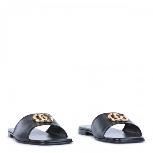 BLACK LEATHER DOUBLE G FLATS 2