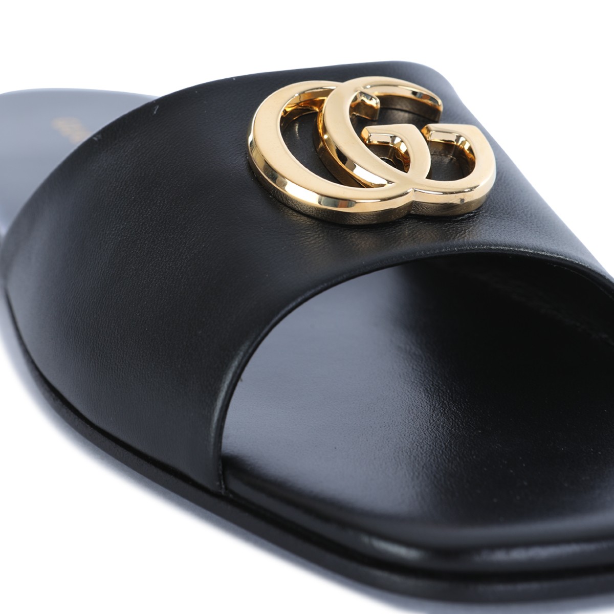 BLACK LEATHER DOUBLE G FLATS