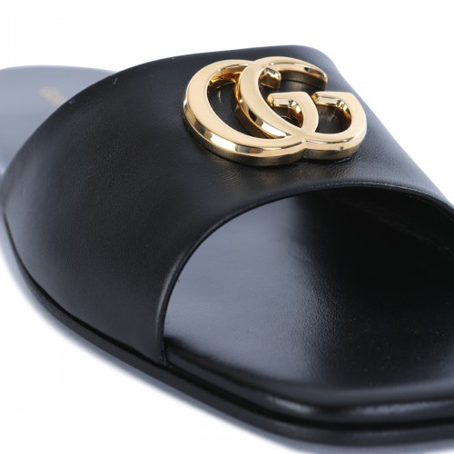 BLACK LEATHER DOUBLE G FLATS