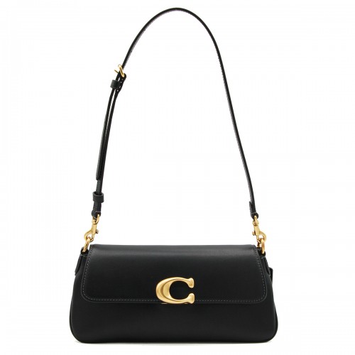 BLACK LEATHER JET SHOULDER BAG