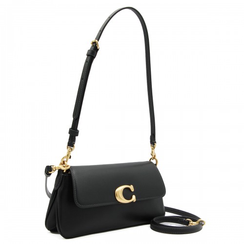 BLACK LEATHER JET SHOULDER BAG 2