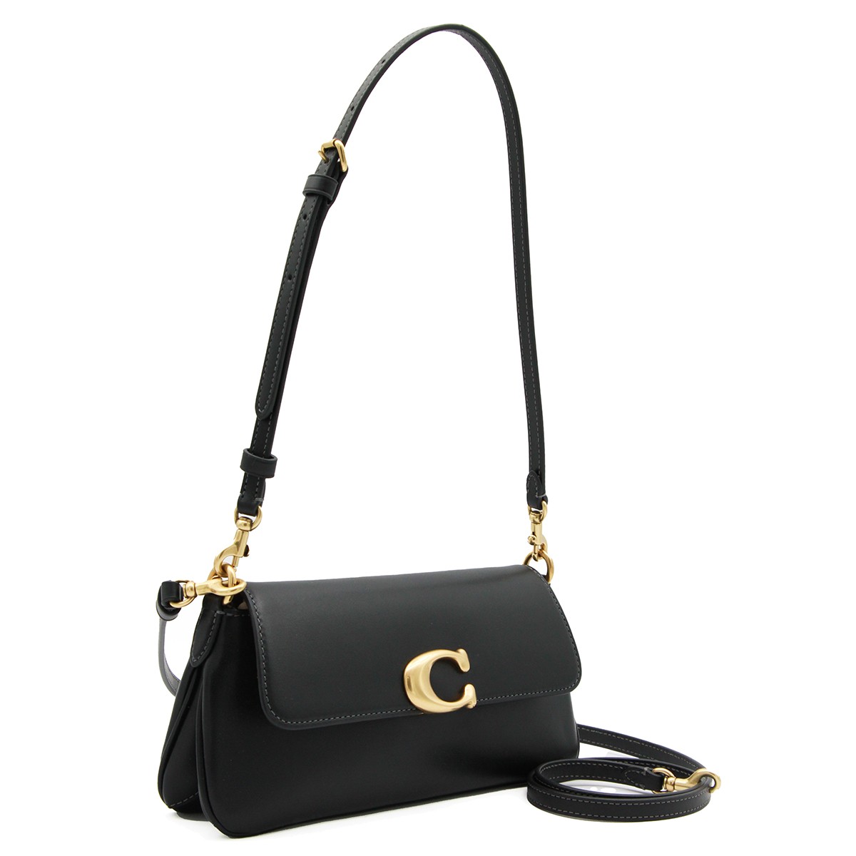 BLACK LEATHER JET SHOULDER BAG