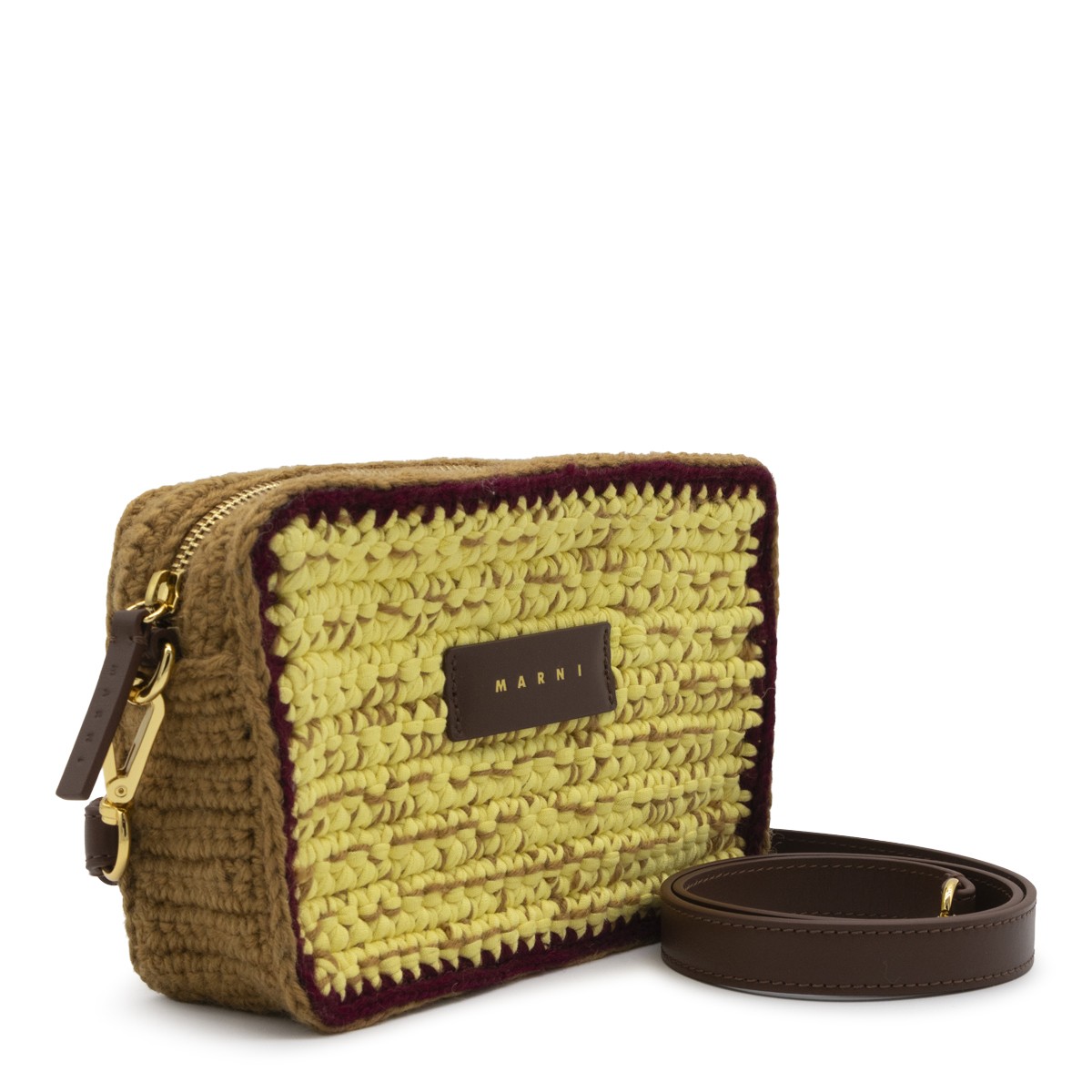 YELLOW AND BROWN WOOL CROSSBODY BAG