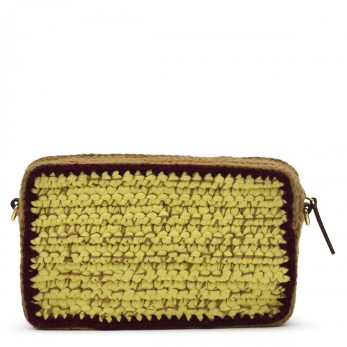 YELLOW AND BROWN WOOL CROSSBODY BAG