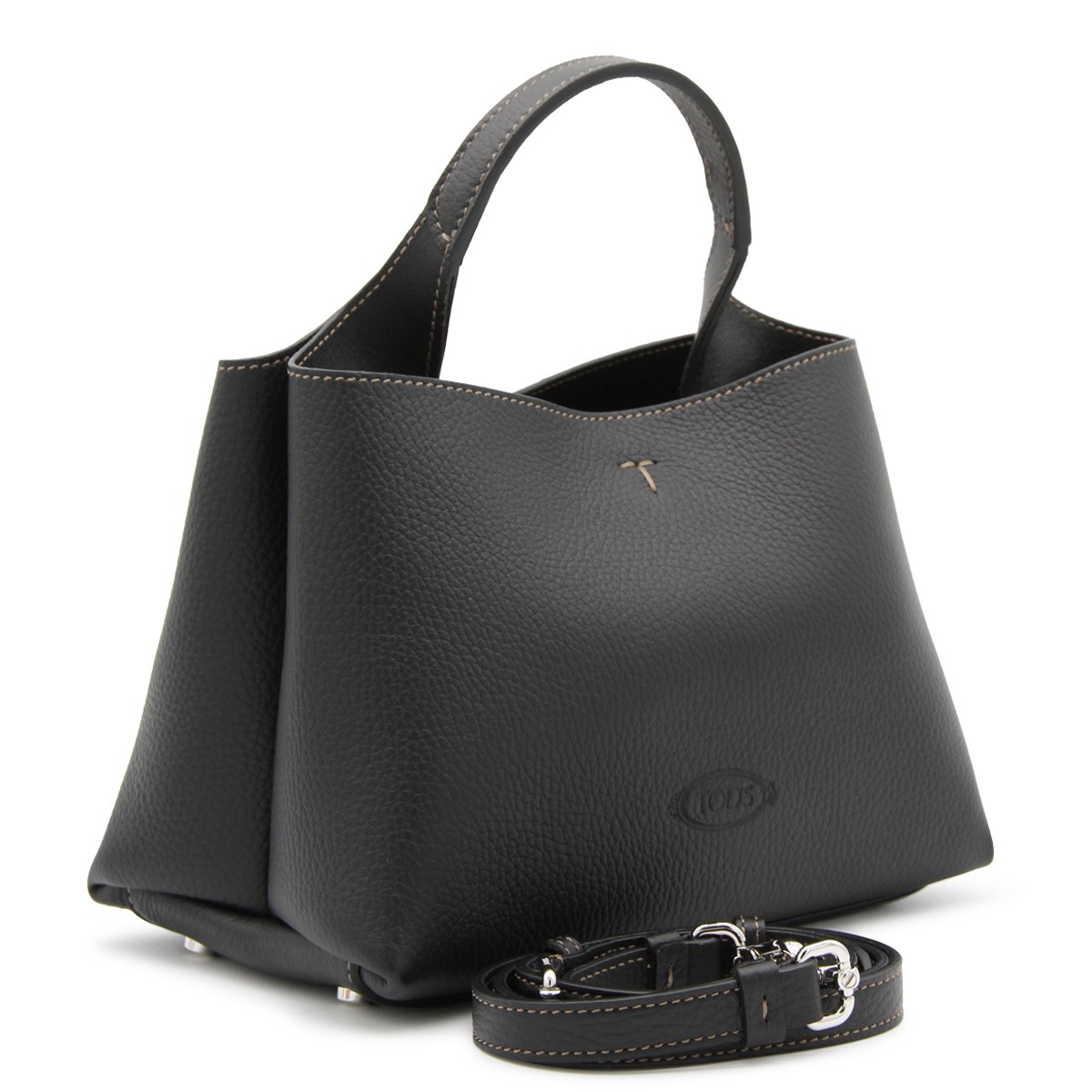 BLACK LEATHER TOP HANDLE BAG