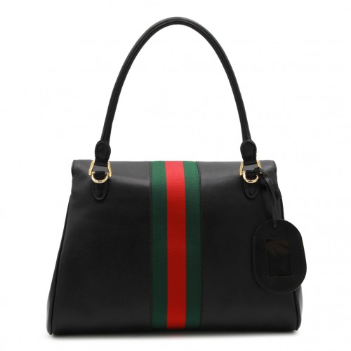BLACK LEATHER HORSEBIT WEB PAPARAZZO MEDIUM SHOULDER BAG