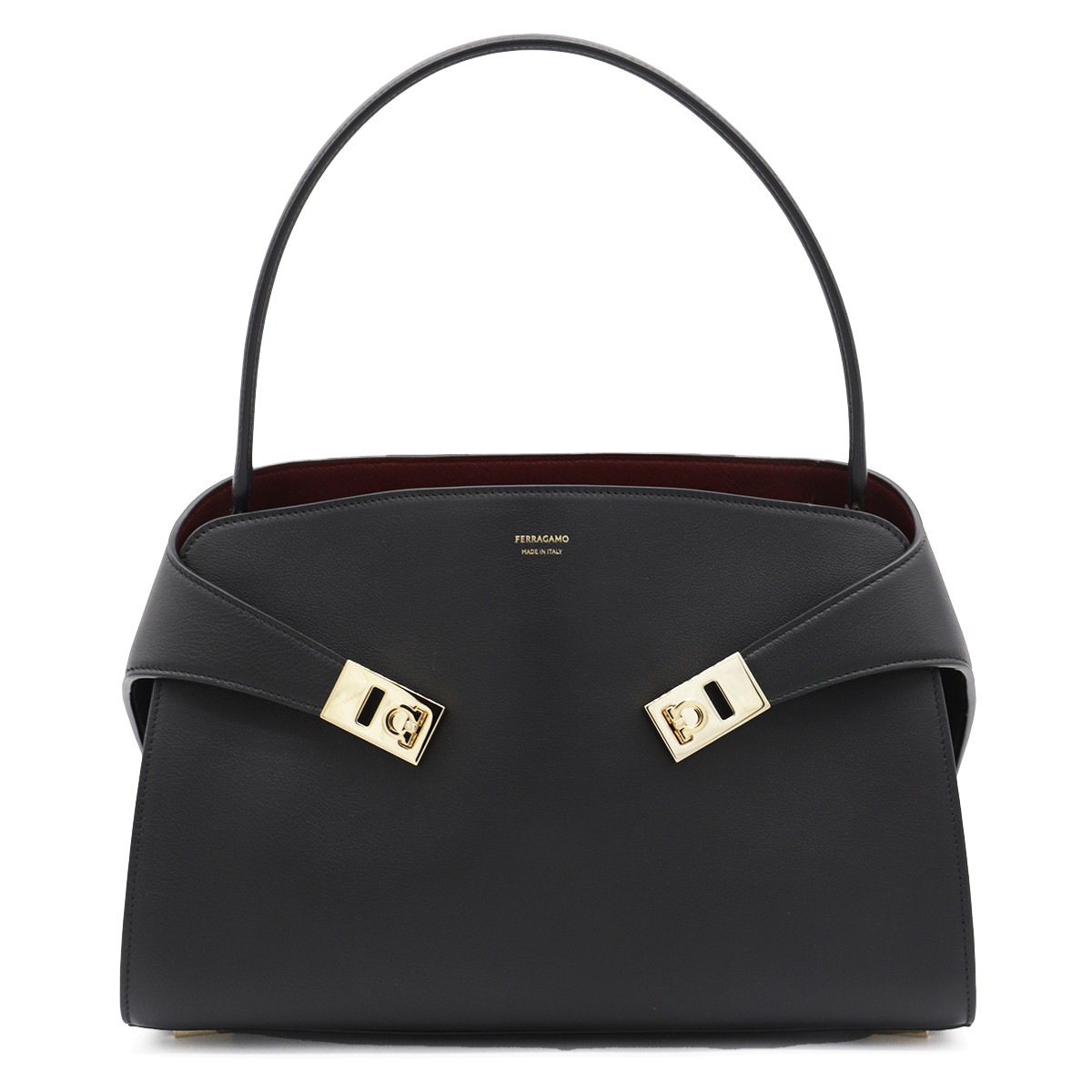 BLACK LEATHER HUG S TOP HANDLE BAG