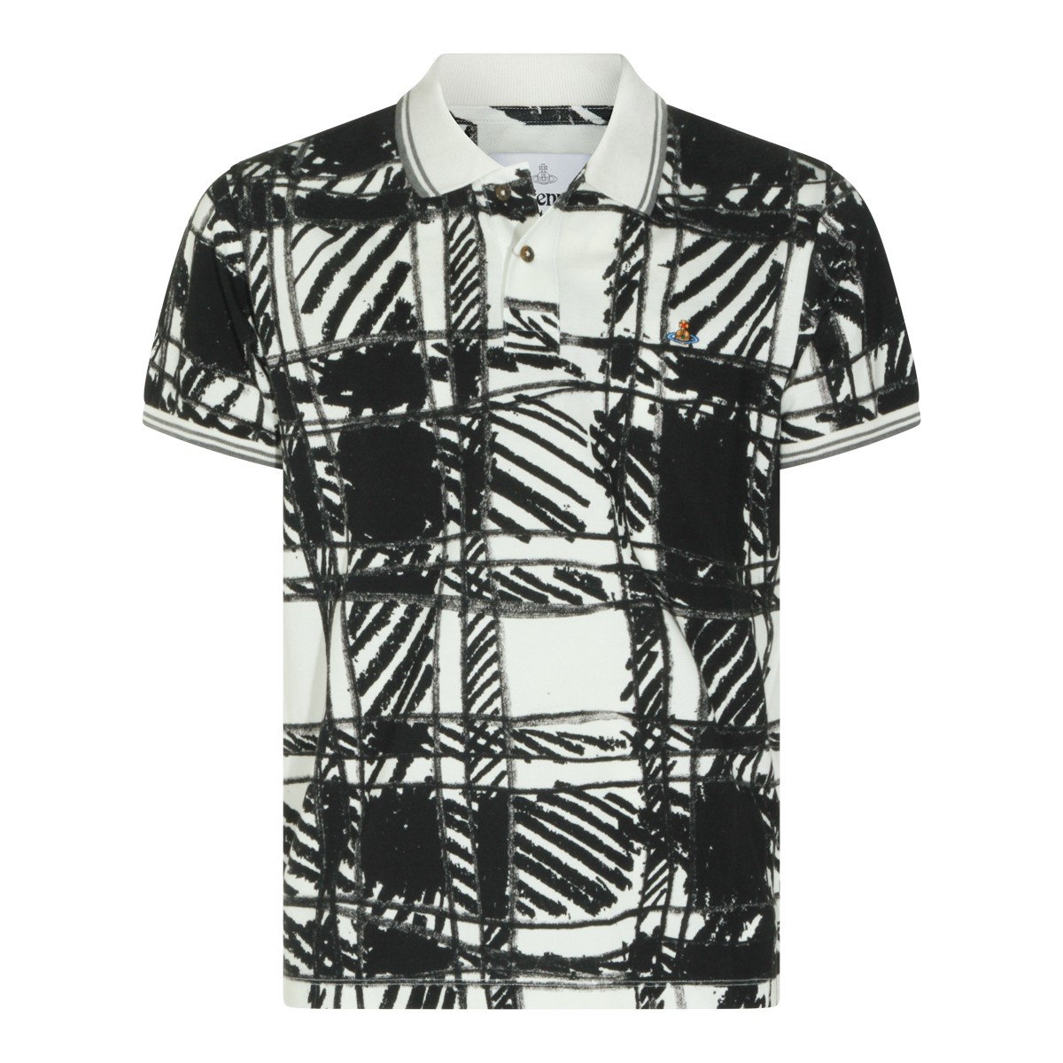 BLACK AND WHITE COTTON CLASSIC POLO...