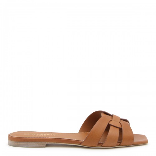 BROWN LEATHER TRIBUTE FLATS