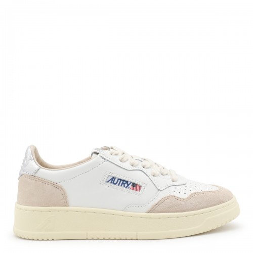 WHITE AND BEIGE LEATHER...