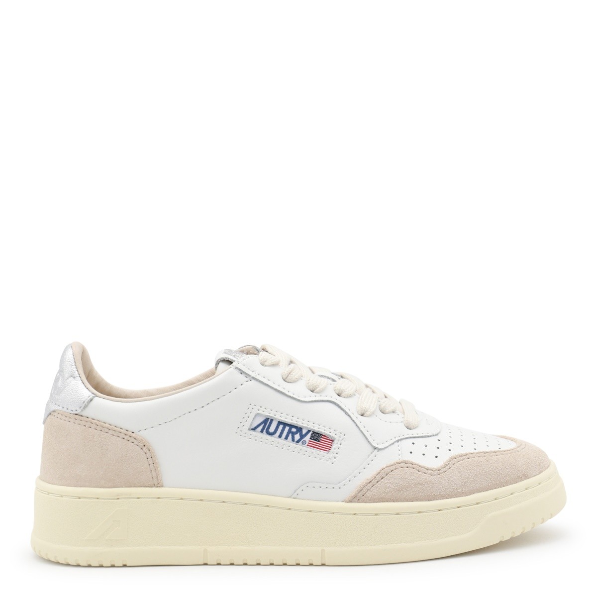 WHITE AND BEIGE LEATHER SNEAKERS