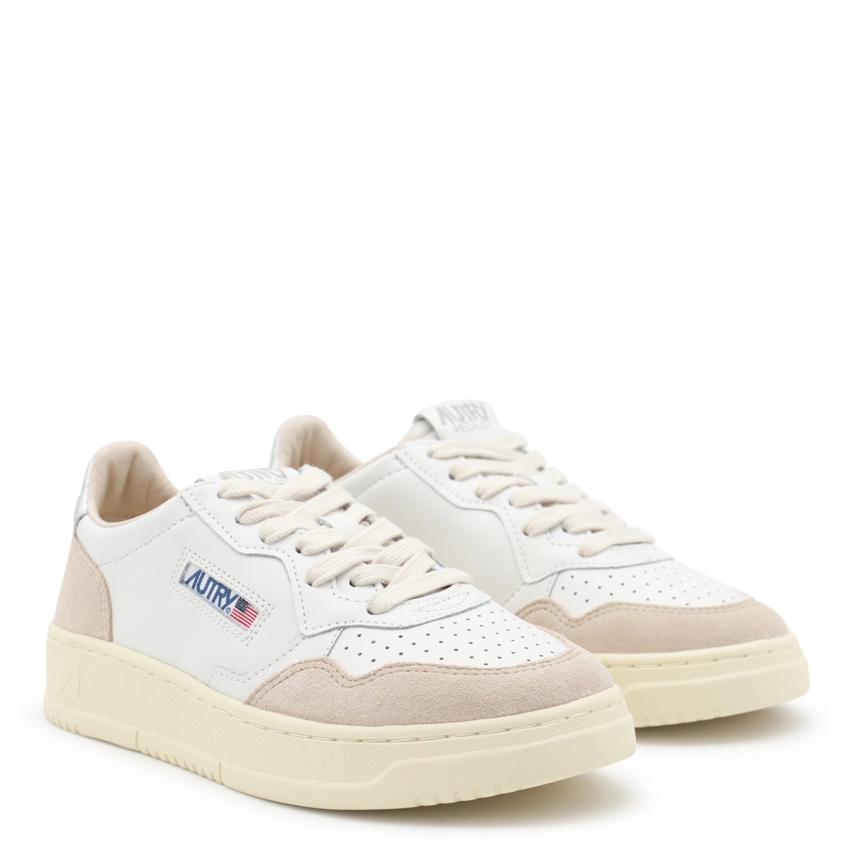 WHITE AND BEIGE LEATHER SNEAKERS