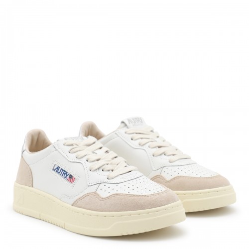 WHITE AND BEIGE LEATHER SNEAKERS