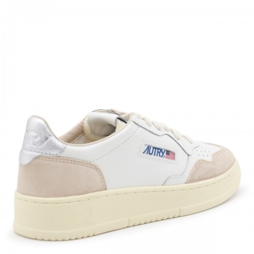 WHITE AND BEIGE LEATHER SNEAKERS