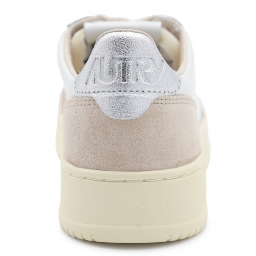WHITE AND BEIGE LEATHER SNEAKERS