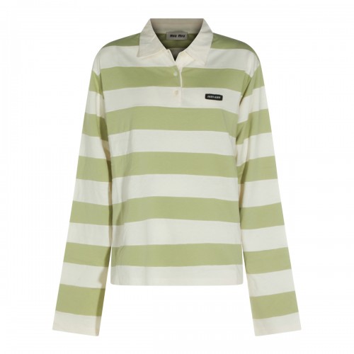 WHITE AND GREEN COTTON POLO SHIRT