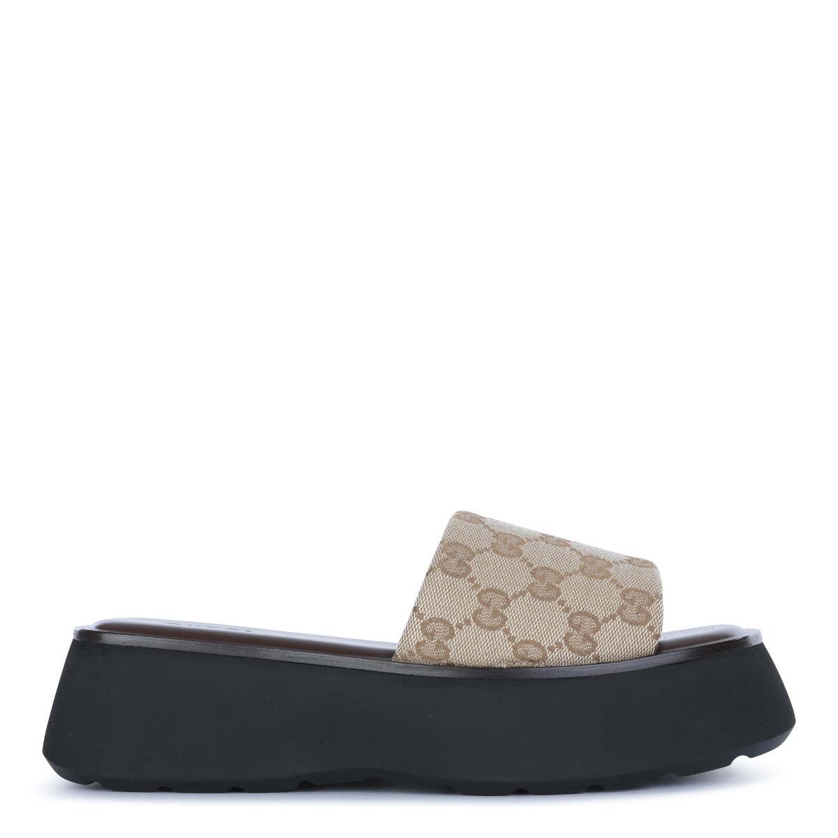 BEIGE AND BROWN LEATHER GG FLATS