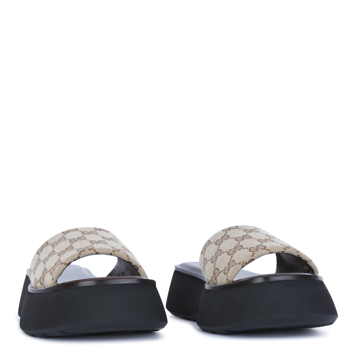 BEIGE AND BROWN LEATHER GG FLATS