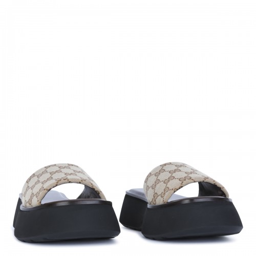 BEIGE AND BROWN LEATHER GG FLATS