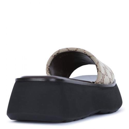 BEIGE AND BROWN LEATHER GG FLATS