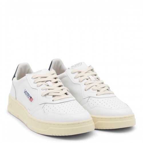 WHITE AND NAVY LEATHER SNEAKERS