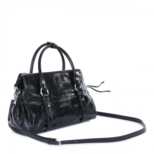 BLACK LEATHER GLOSSY SHOULDER BAG