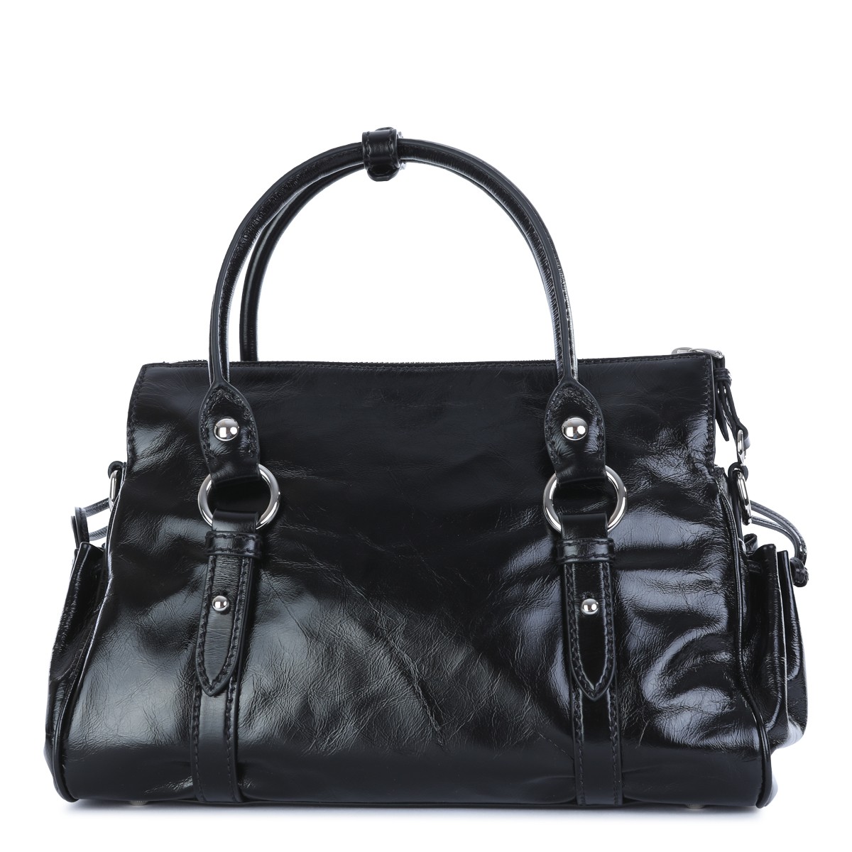 BLACK LEATHER GLOSSY SHOULDER BAG
