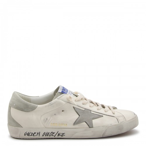 WHITE AND GREY LEATHER SUPER-STAR SNEAKERS