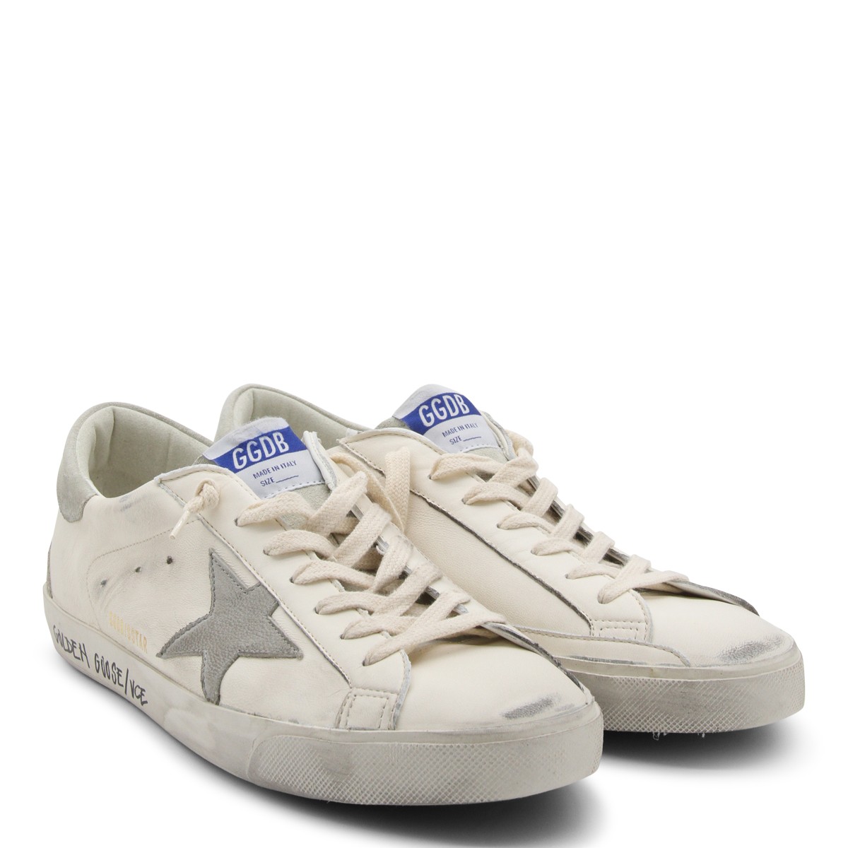 WHITE AND GREY LEATHER SUPER-STAR...