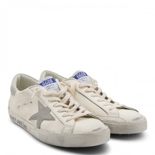 WHITE AND GREY LEATHER SUPER-STAR SNEAKERS