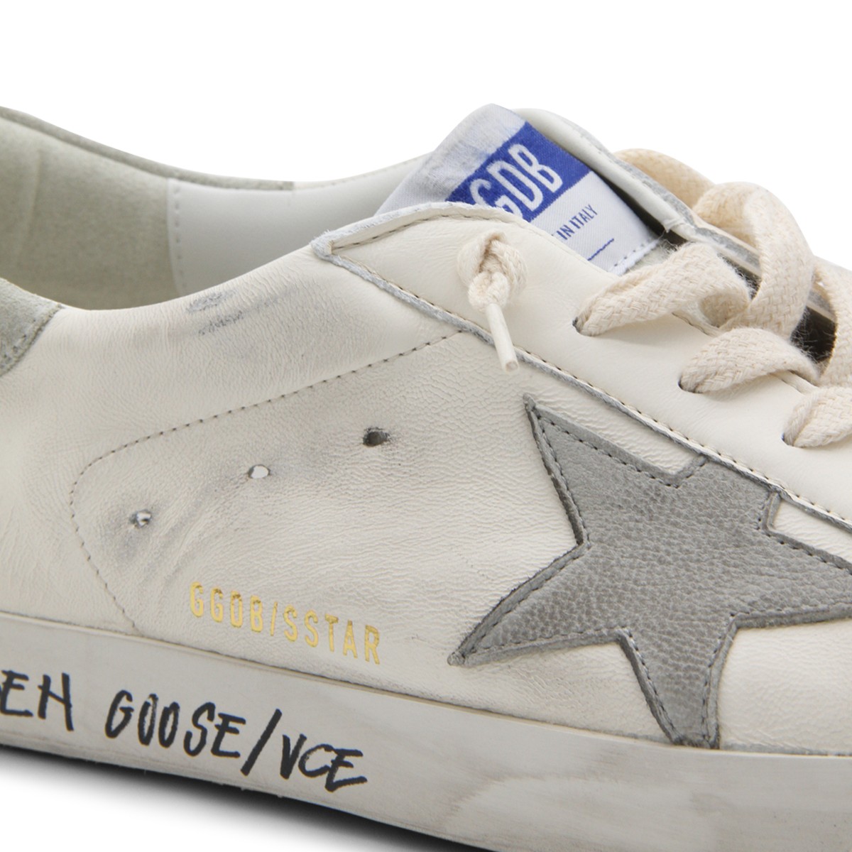 WHITE AND GREY LEATHER SUPER-STAR...