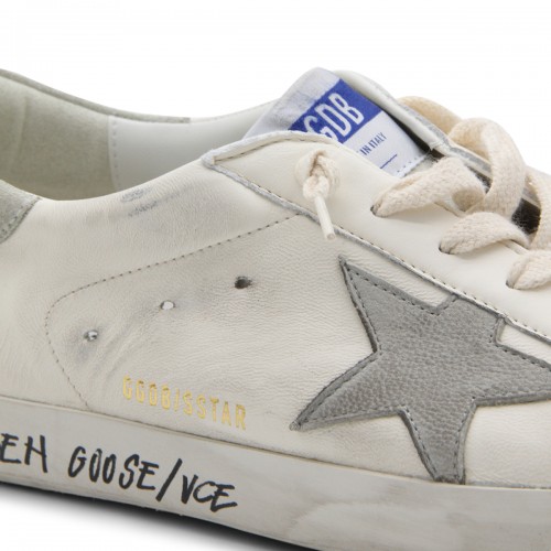 WHITE AND GREY LEATHER SUPER-STAR SNEAKERS