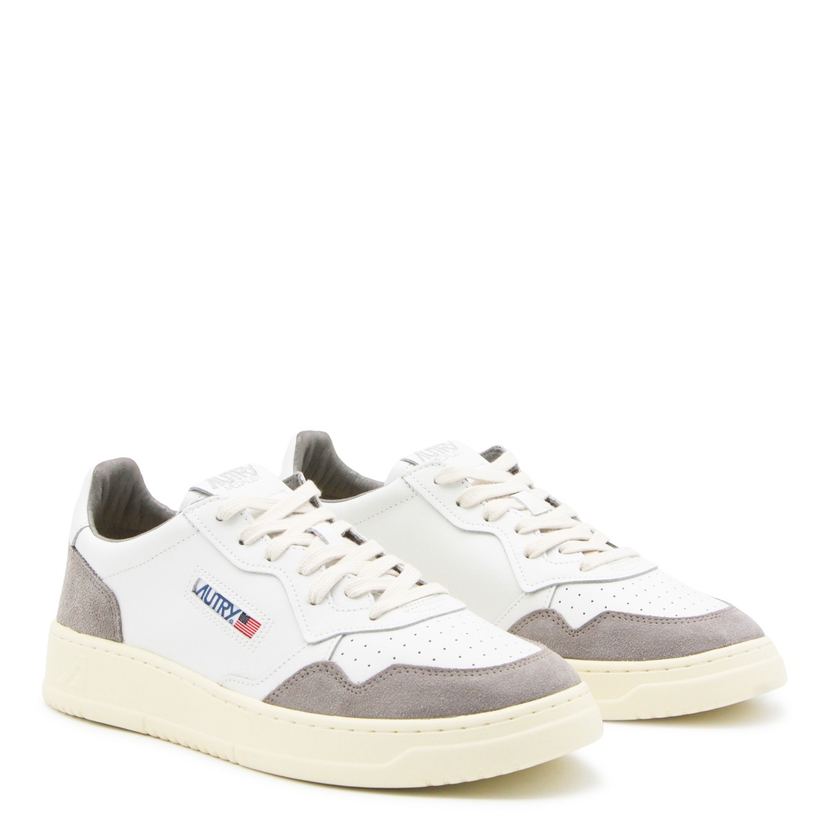 WHITE AND GREY LEATHER MEDALIST SNEAKERS