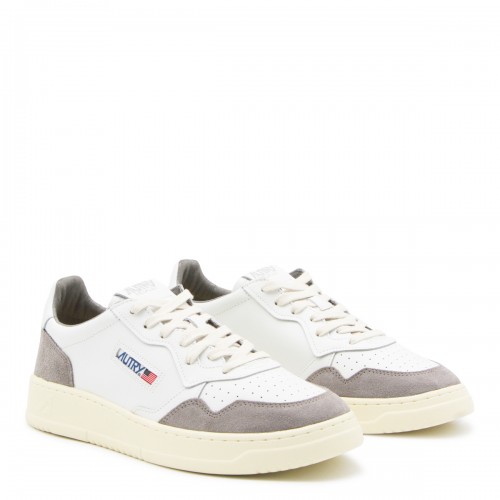 WHITE AND GREY LEATHER MEDALIST SNEAKERS