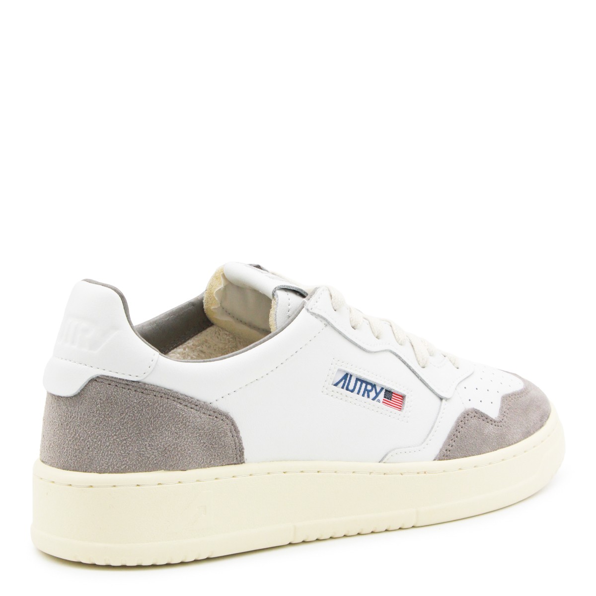 WHITE AND GREY LEATHER MEDALIST SNEAKERS