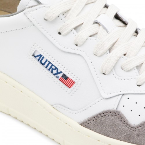 WHITE AND GREY LEATHER MEDALIST SNEAKERS